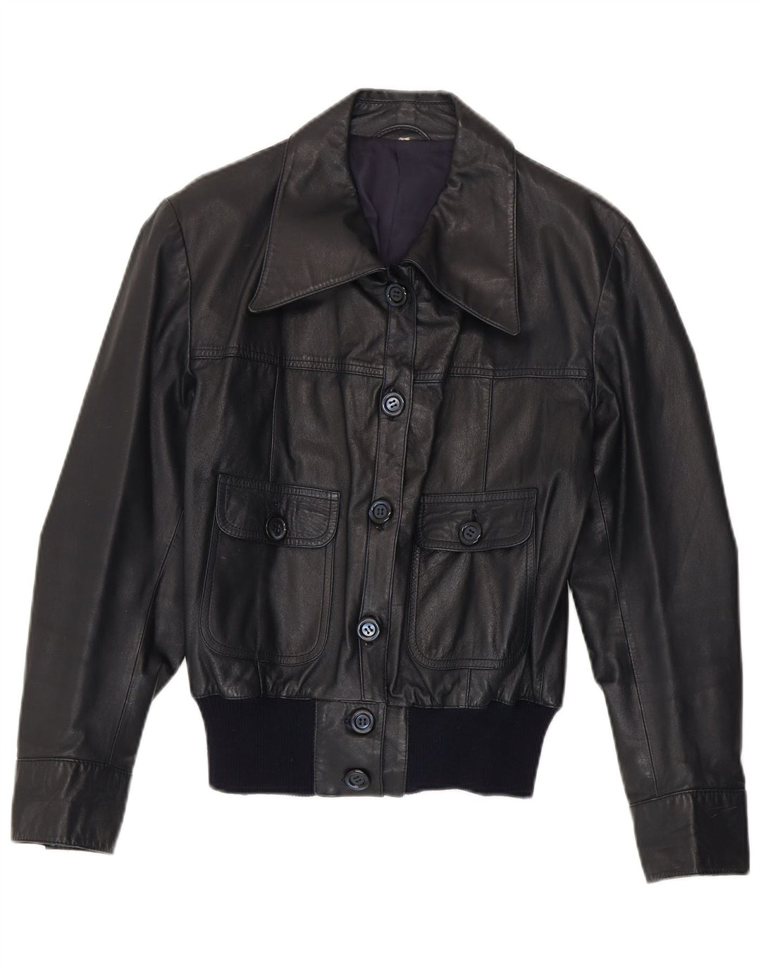 Giacca in pelle bomber da donna vintage UK 14 in pelle blu navy media