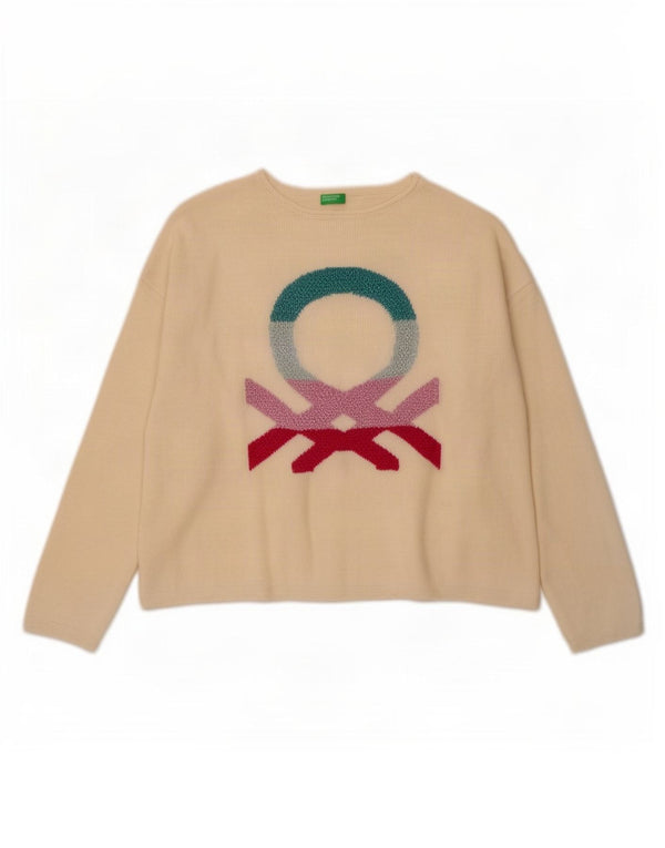 Maglione a collo alto con grafica per ragazze Benetton 13-14 anni 3XL Beige