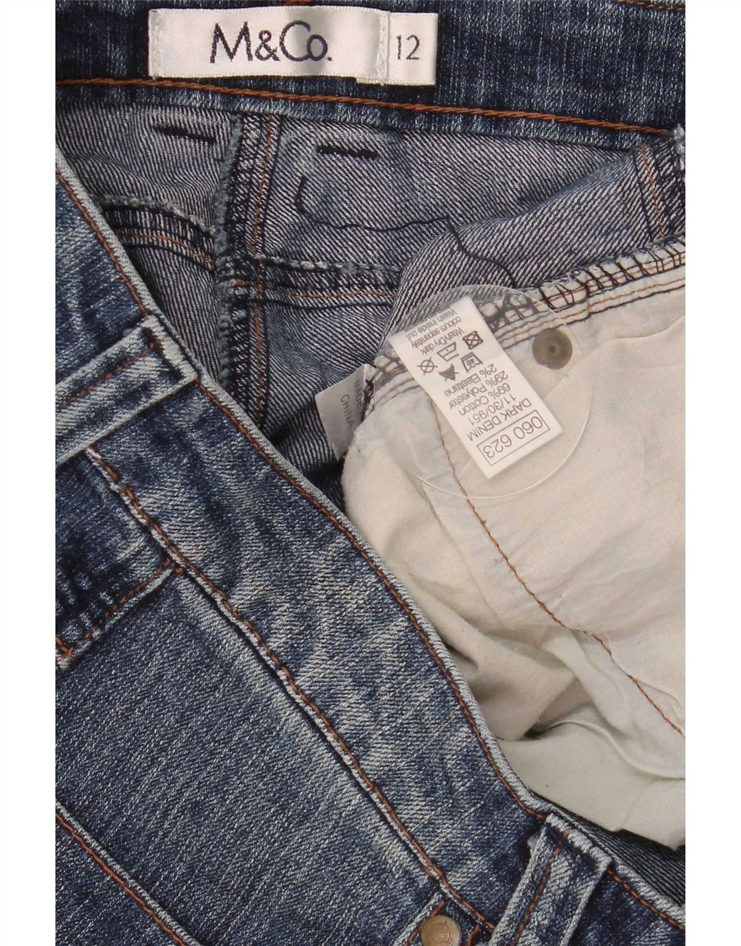Pantaloncini di jeans da donna M&Co UK 12 medi W32 cotone blu