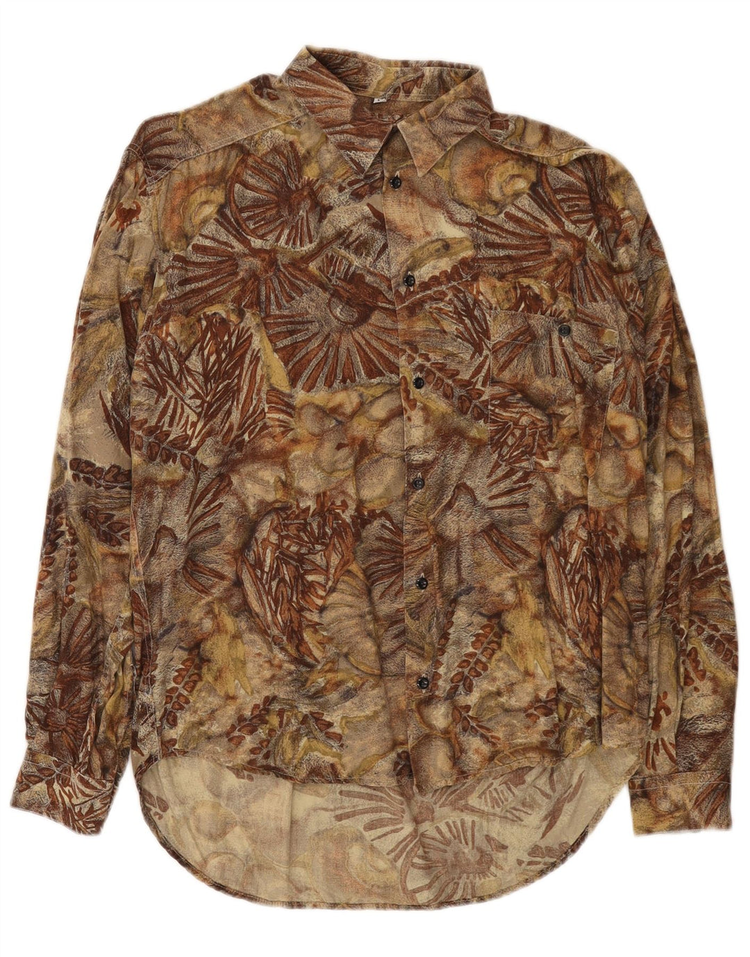 Camicia vintage da uomo in viscosa floreale marrone medio