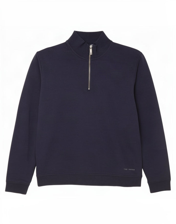 Felpa da uomo con collo con zip Ted Baker, taglia 3, cotone medio blu navy