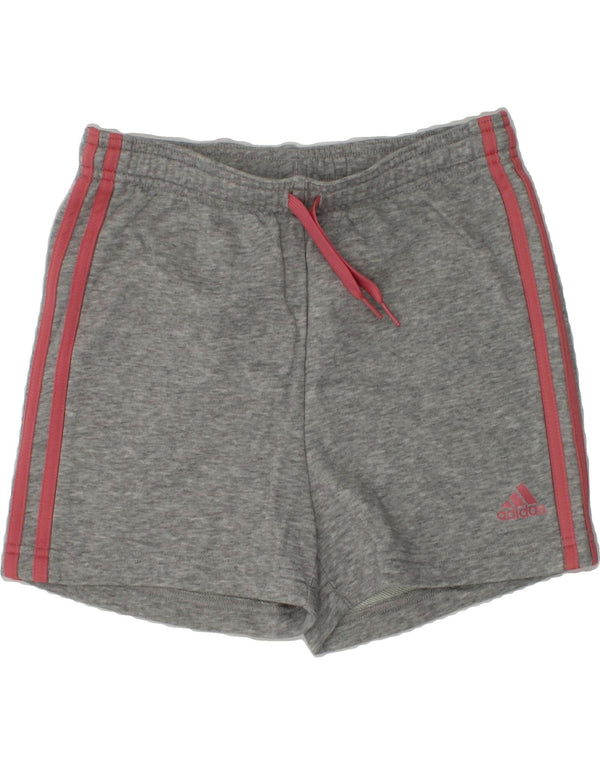 ADIDAS Girls Graphic Sport Shorts 11-12 Years Grey Cotton