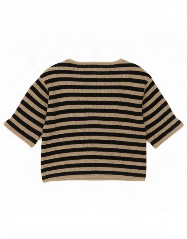 Maglione Zara da donna a maniche corte con scollo a barca UK 16 a righe grandi nere