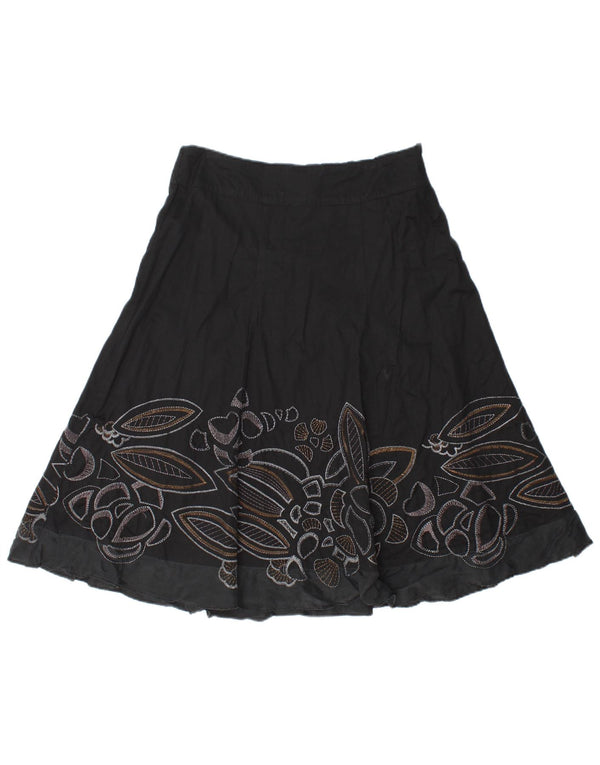 MONSOON Gonna a trapezio da donna con motivo astratto UK 10 piccola W30 cotone nero