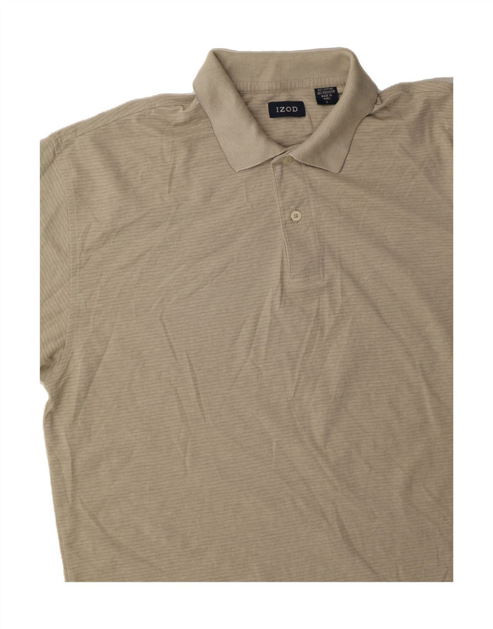 IZOD Mens Polo Shirt Large Beige Pinstripe Cotton Vintage Izod and Second-Hand Izod from Messina Hembry 
