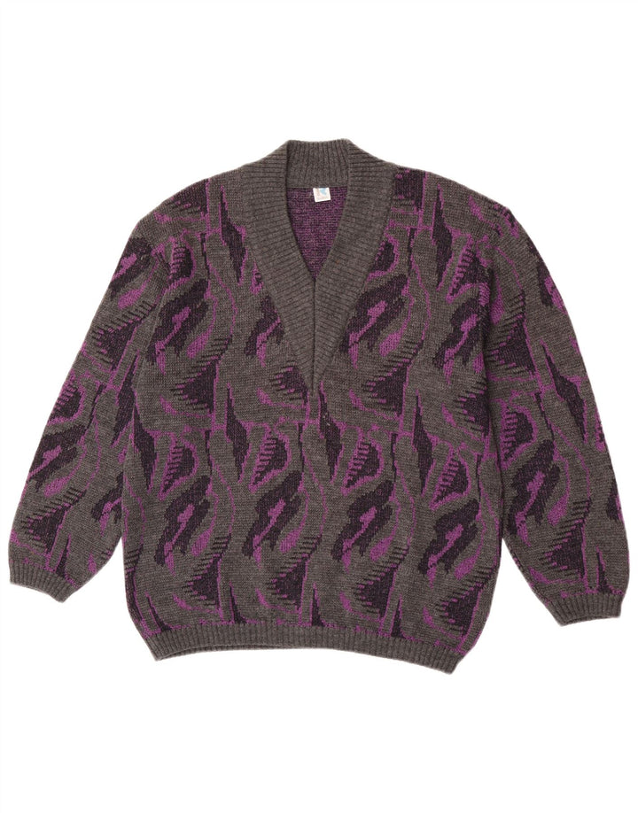 Maglione da donna con scollo a V e motivo astratto Rasica UK 16 Large Grigio