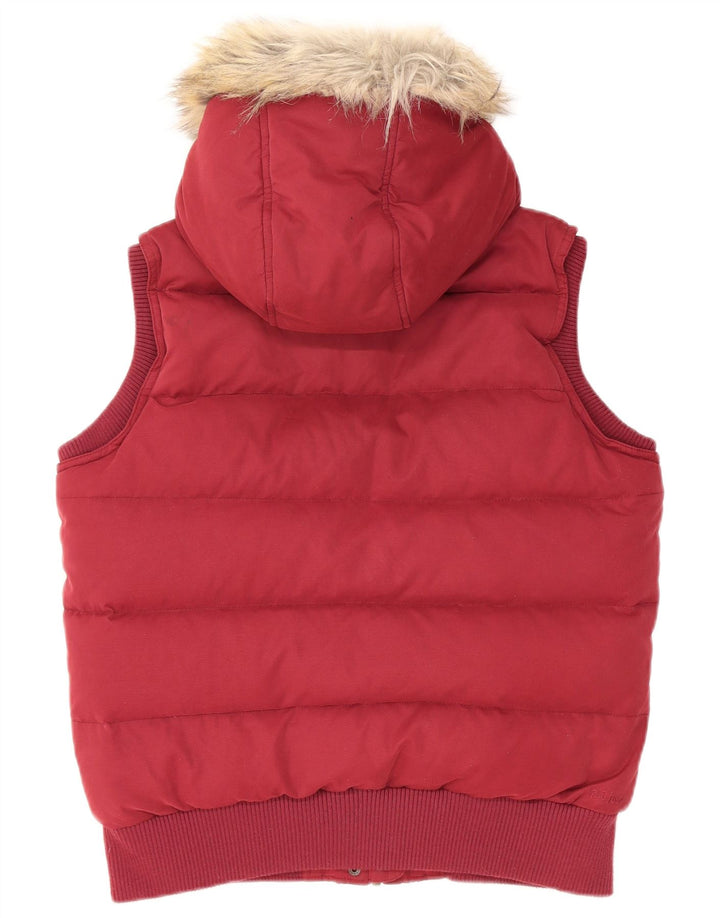 FAT FACE Gilet imbottito con cappuccio da donna UK 12 Poliestere bordeaux medio