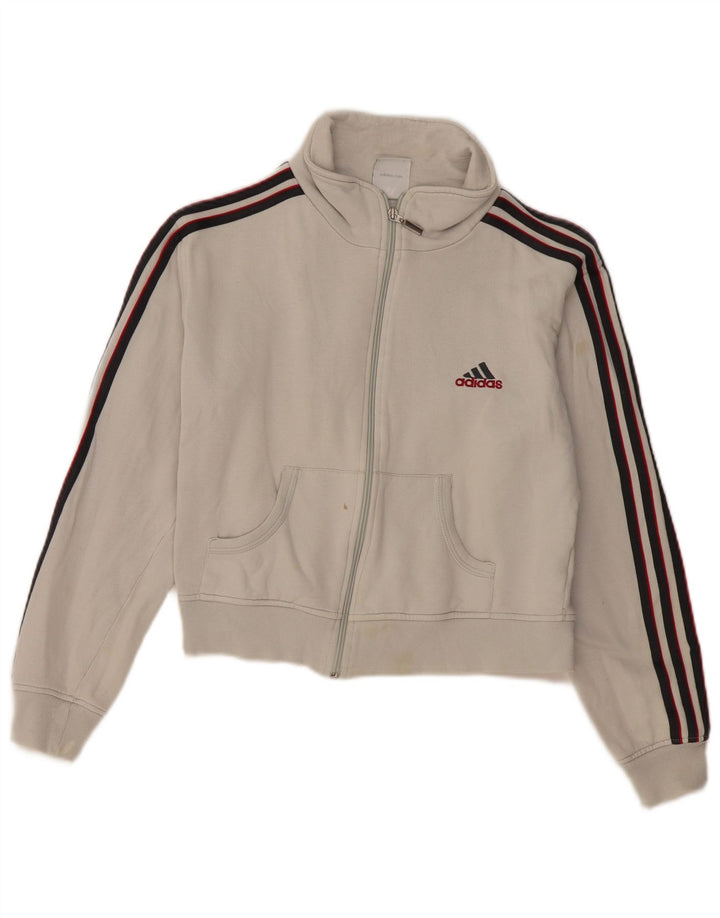 Giacca da ginnastica corta da donna ADIDAS UK 14 grande bianco sporco