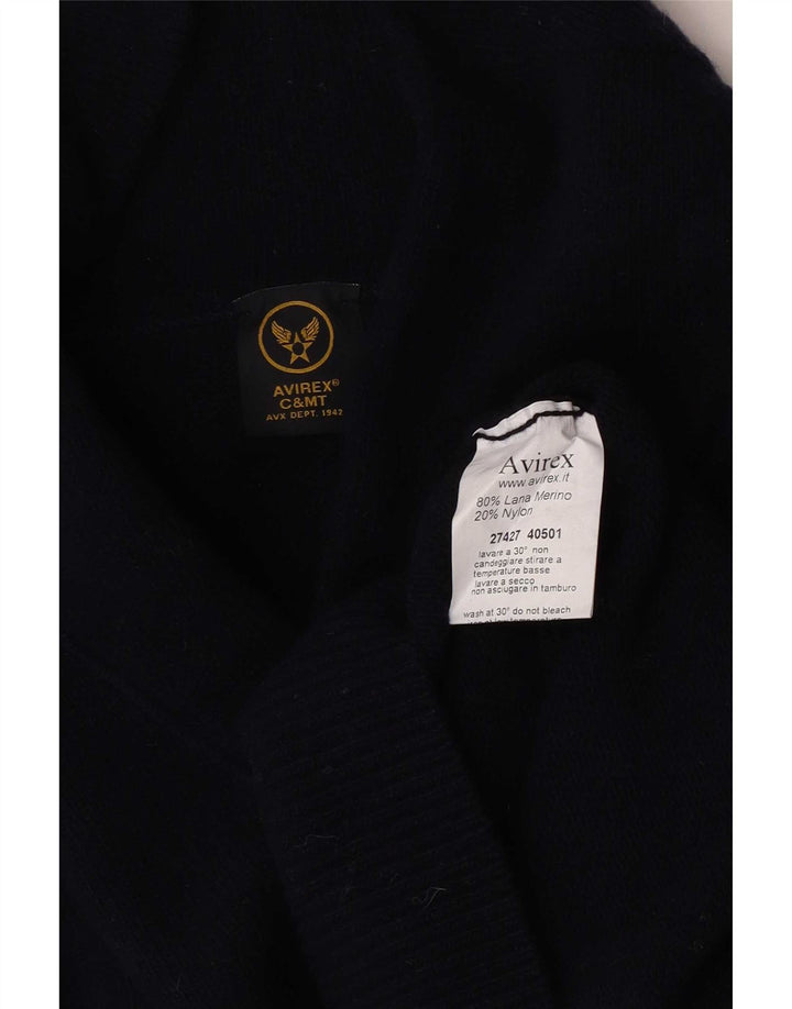Maglione da uomo Avirex con collo a scialle, lana merino media blu navy