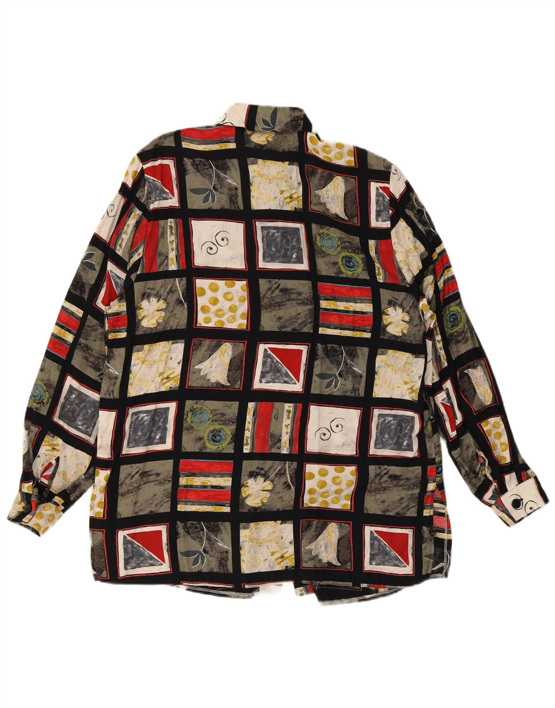Camicetta camicia vintage da donna UK 16 grande viscosa patchwork multicolore