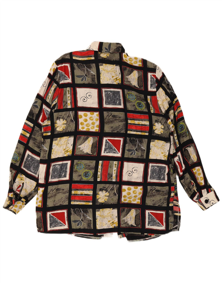 Camicetta camicia vintage da donna UK 16 grande viscosa patchwork multicolore