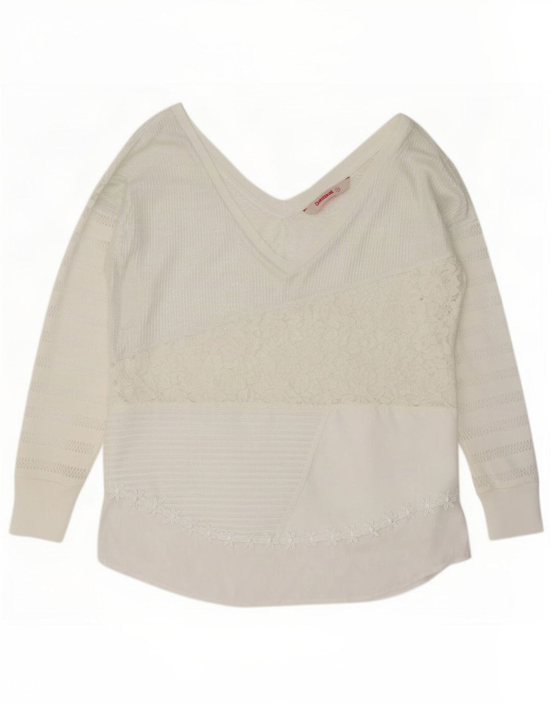 Desigual Camicetta a maniche lunghe da donna Top UK 14 Poliestere floreale bianco medio