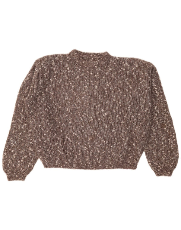 Maglione corto girocollo da donna vintage UK 24 4XL Marrone screziato