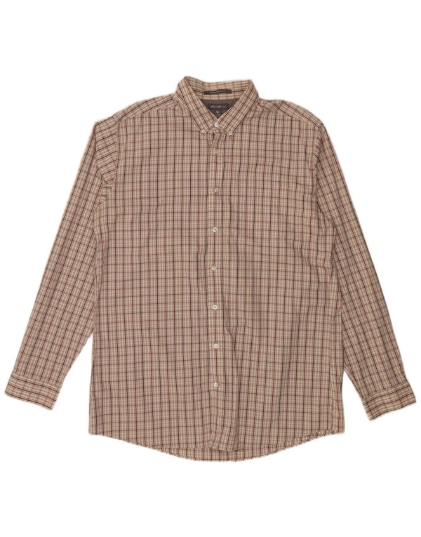 EDDIE BAUER Camicia da uomo slim fit senza rughe XL in cotone a quadri beige
