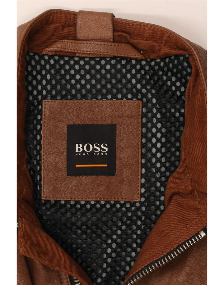 Giacca da motociclista in pelle da uomo Hugo Boss UK 36 piccola marrone
