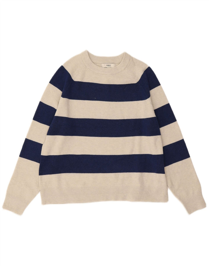 Maglione maglione girocollo da donna Marks & Spencer UK 14 a righe blu medio