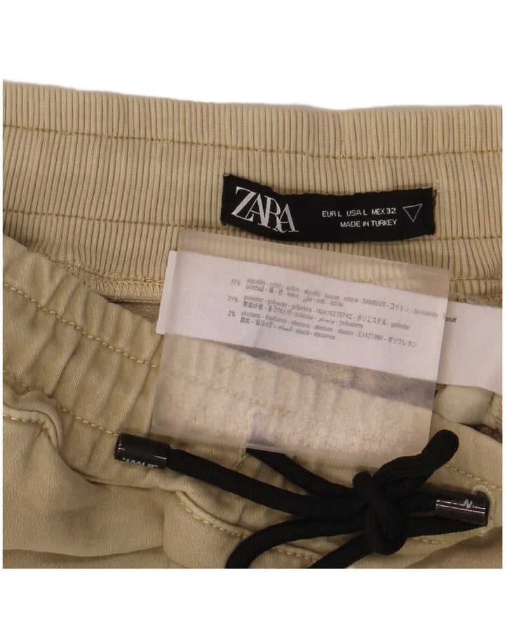 Pantaloncini sportivi da uomo Zara grandi in cotone beige