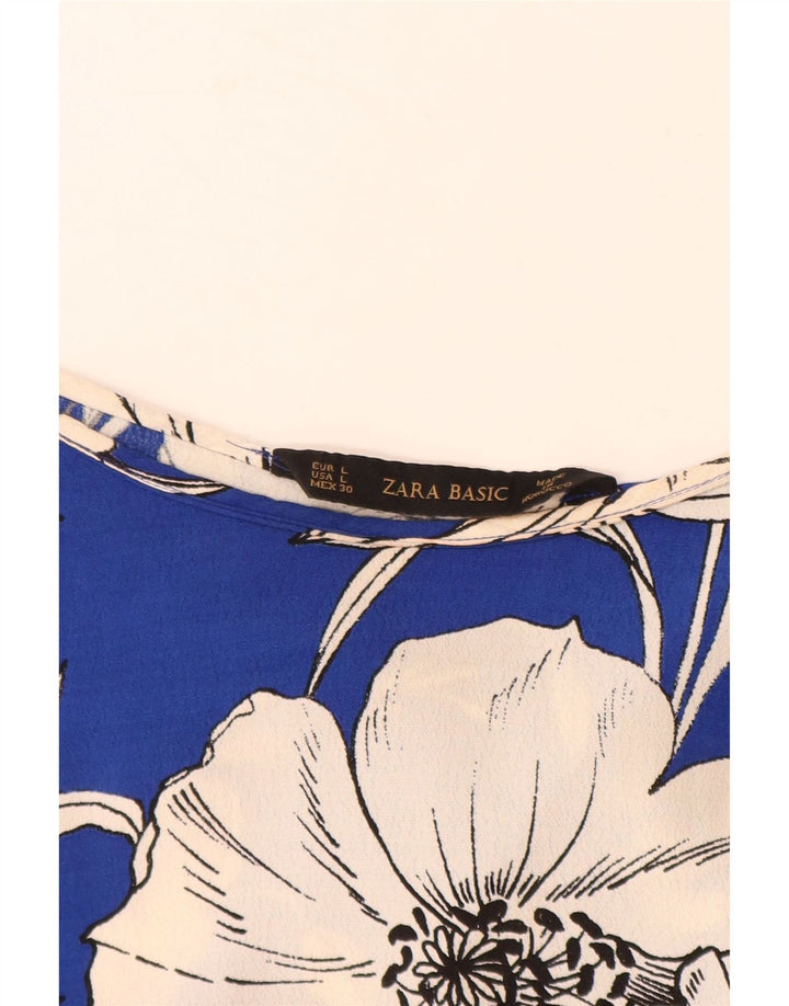 ZARA Camicetta Oversize da Donna Top UK 16 Grande Blu Floreale