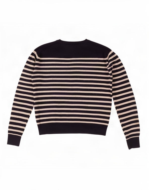 Maglione corto con scollo a barca da donna Zara UK 14 medio a righe blu navy