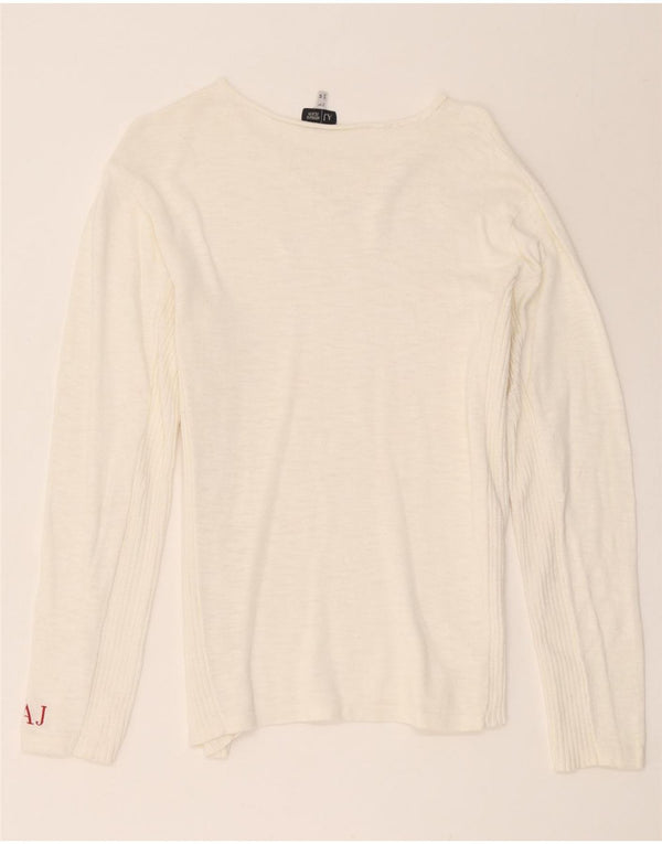 Armani Jeans Donna Maglione con scollo a barca Maglione UK 14 Cotone bianco medio