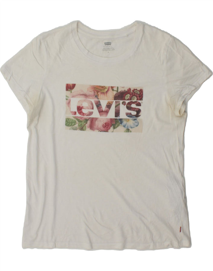 LEVI'S Womens Graphic T-Shirt Top UK 16 Medium White Vintage Levi's and Second-Hand Levi's from Messina Hembry 
