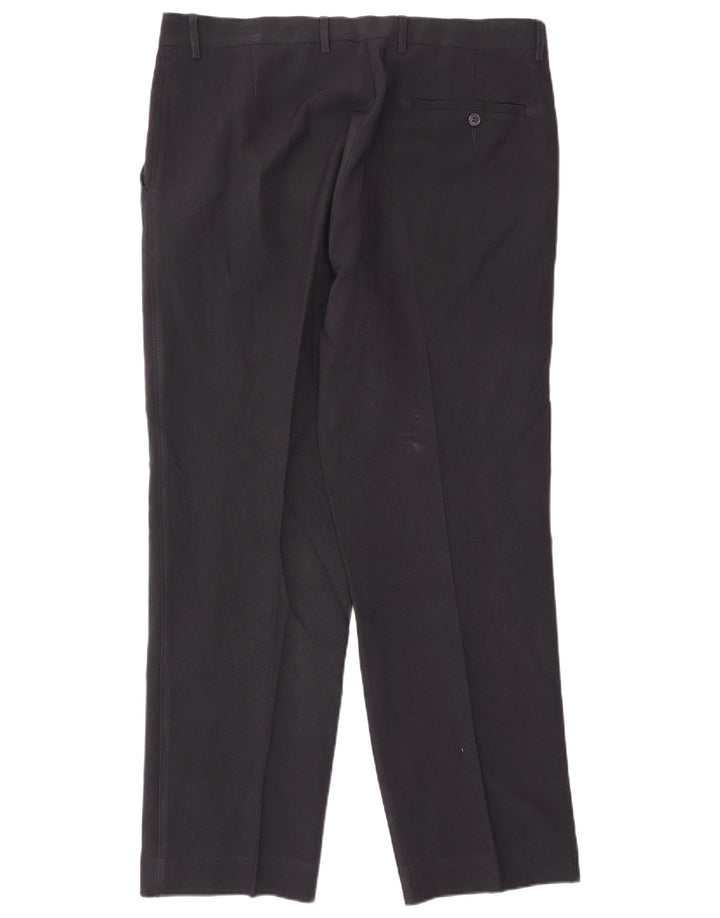 Pantaloni da abito dritti da uomo Marks & Spencer W36 L31 poliestere blu navy