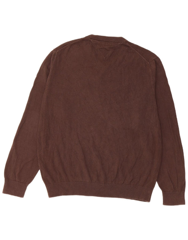Maglione maglione con scollo a V da uomo Tommy Hilfiger grande cotone marrone