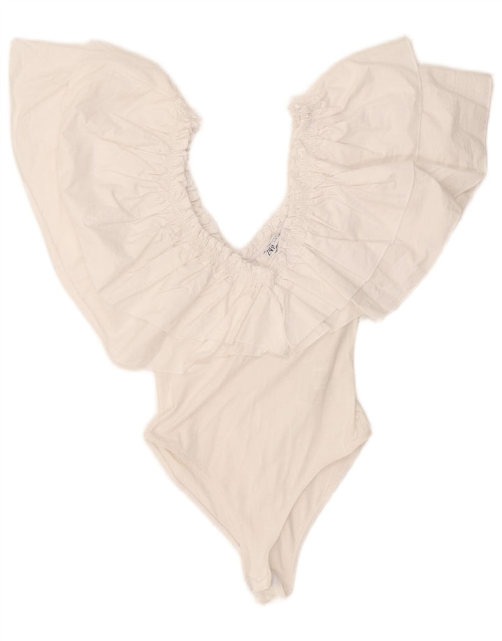 Body Zara da donna con spalle scoperte UK 8 piccolo cotone bianco