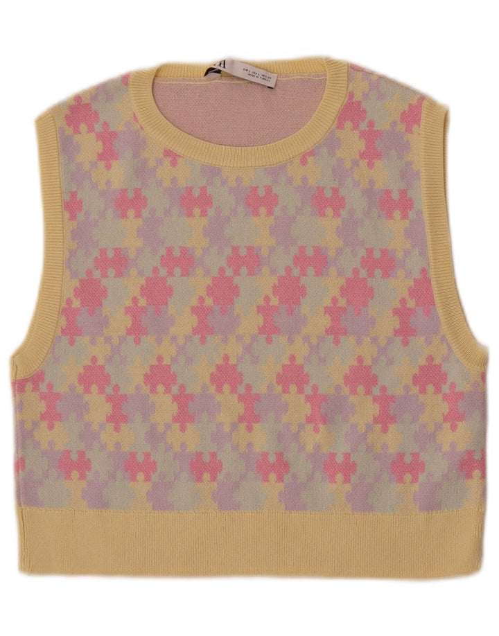 Canotta corta da donna Zara UK 14 grande geometrica multicolore
