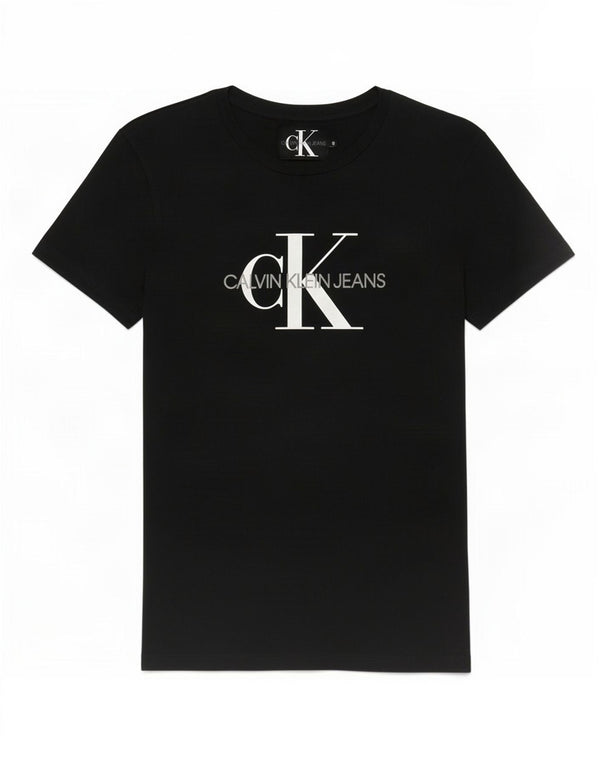 Calvin Klein Jeans T-shirt grafica da donna Top UK 10 Small Blu Navy Cotone