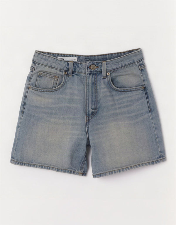 Pantaloncini di jeans a vita alta da donna Zara EU 34 2XS W24 cotone blu