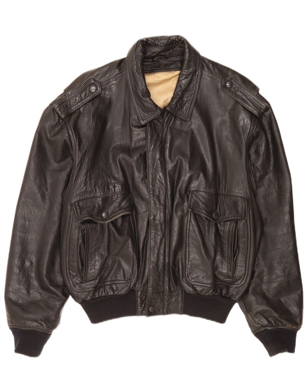 Giacca militare in pelle da uomo vintage UK 40 grande nera