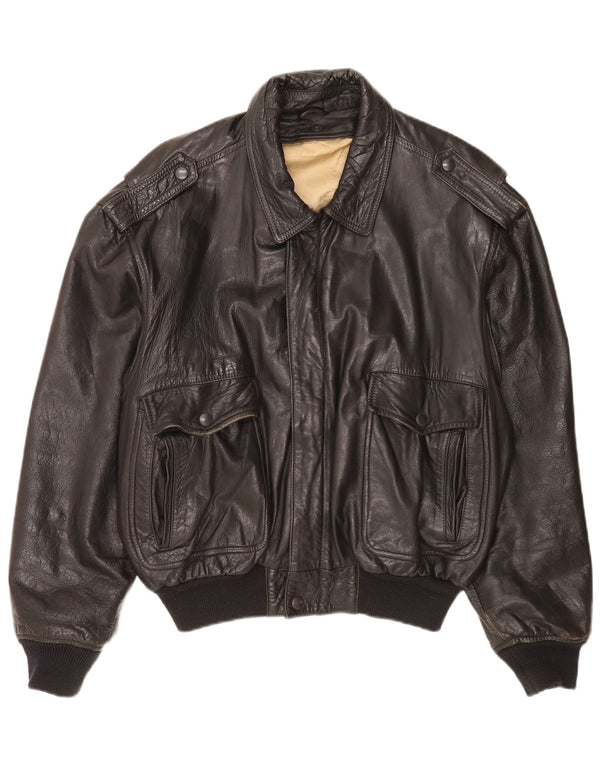 Giacca militare in pelle da uomo vintage UK 40 grande nera
