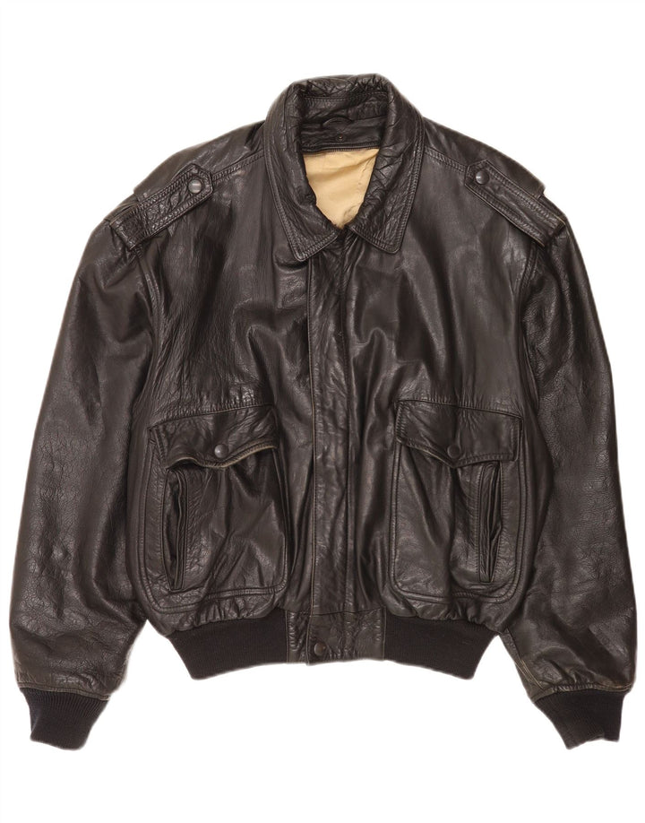 Giacca militare in pelle da uomo vintage UK 40 grande nera