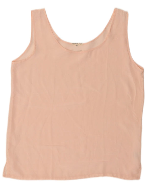 Top camicetta senza maniche vintage da donna UK 18 XL seta rosa