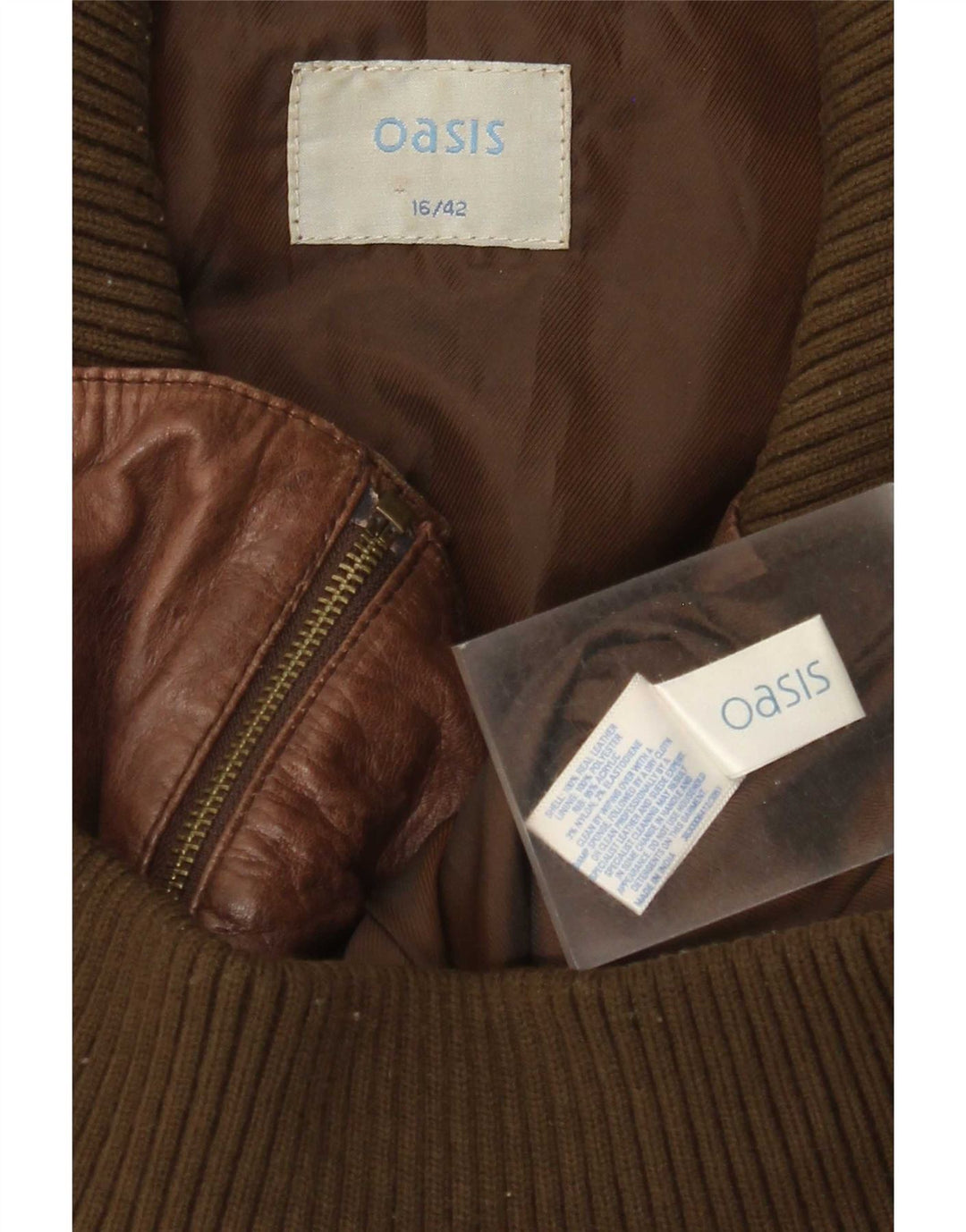 Giacca in pelle corta da donna Oasis UK 16 Large Marrone Colorblock