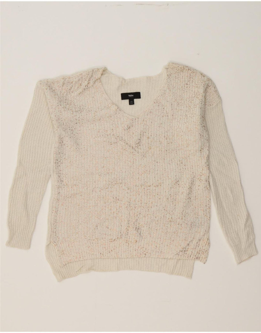 MOSSIMO Womens V-Neck Jumper Sweater UK 14 Medium Off White Flecked Vintage Mossimo and Second-Hand Mossimo from Messina Hembry 