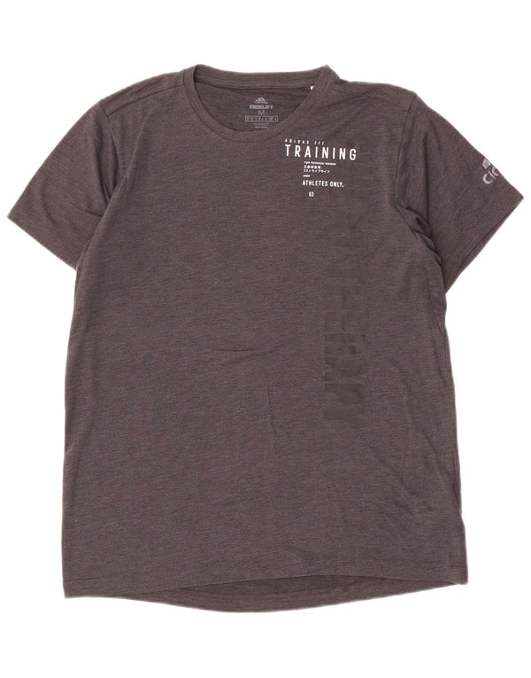 T-shirt grafica Adidas Climalite da uomo Top in poliestere grigio medio