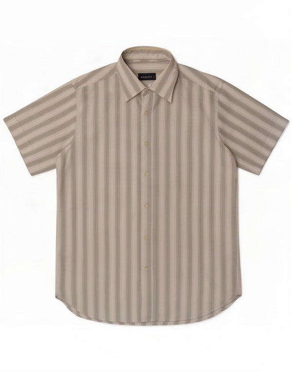 Camicia da uomo a maniche corte Massimo Dutti taglia 42 grande cotone a righe beige