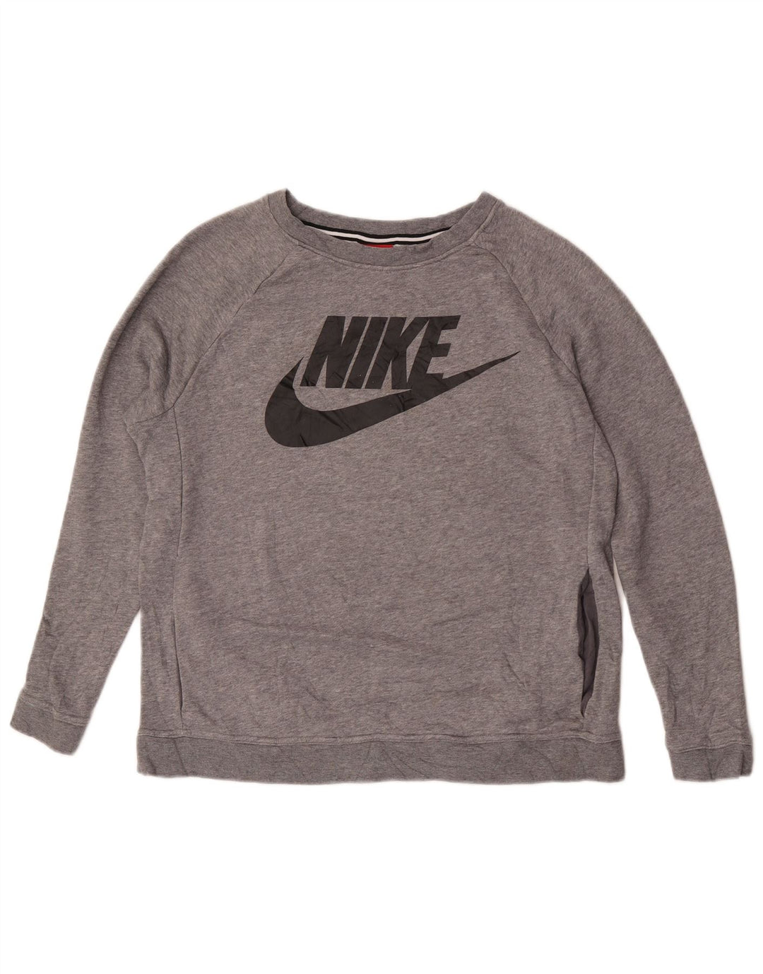 Felpa con grafica Nike da donna, maglione UK 14, cotone chiazzato grigio medio