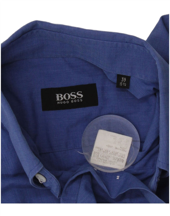 HUGO BOSS Mens Short Sleeve Shirt Size 39 15 1/2 Medium Blue Cotton