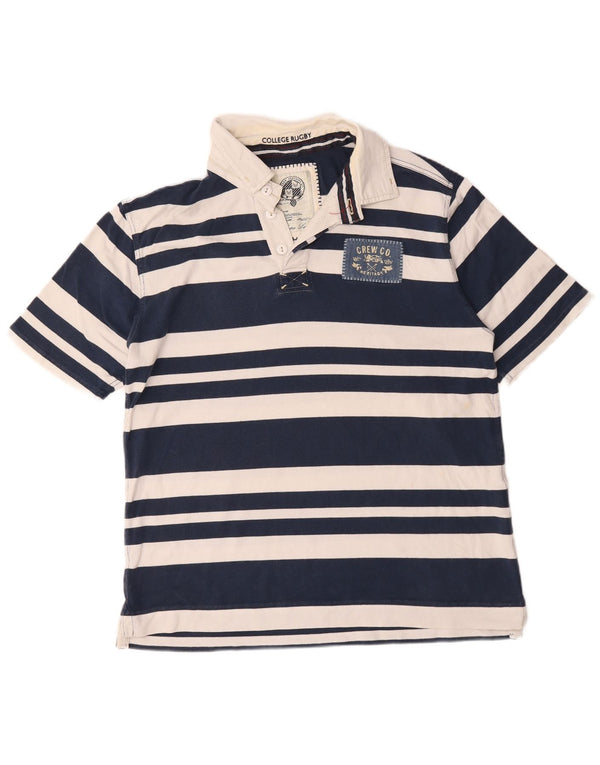 Crew Clothing Mens Rugby Polo Shirt XL Navy Blue Striped Cotton