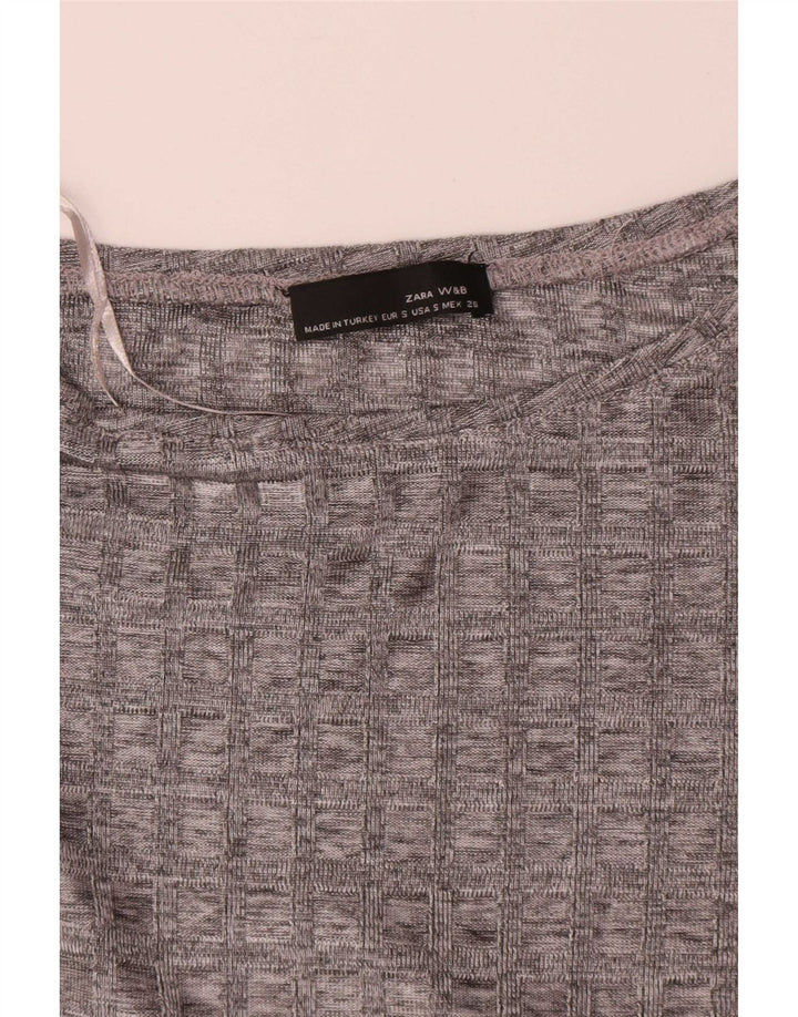 Top tunica a maniche lunghe da donna Zara UK 10 piccoli quadri grigi