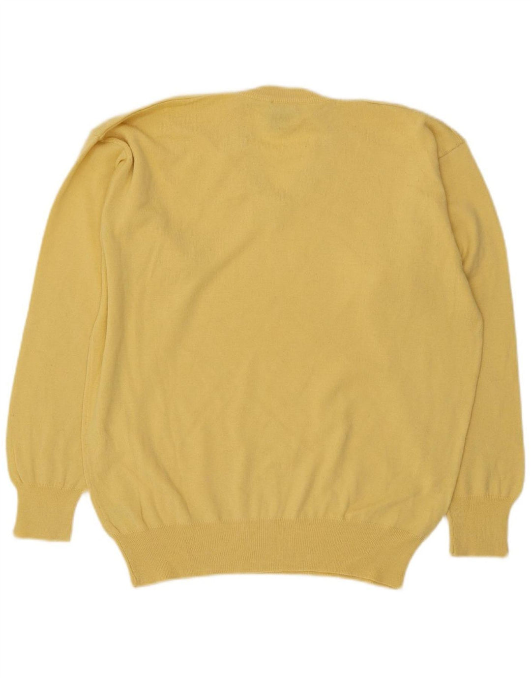 TRUSSARDI Mens V-Neck Jumper Sweater Large Yellow Merino Wool