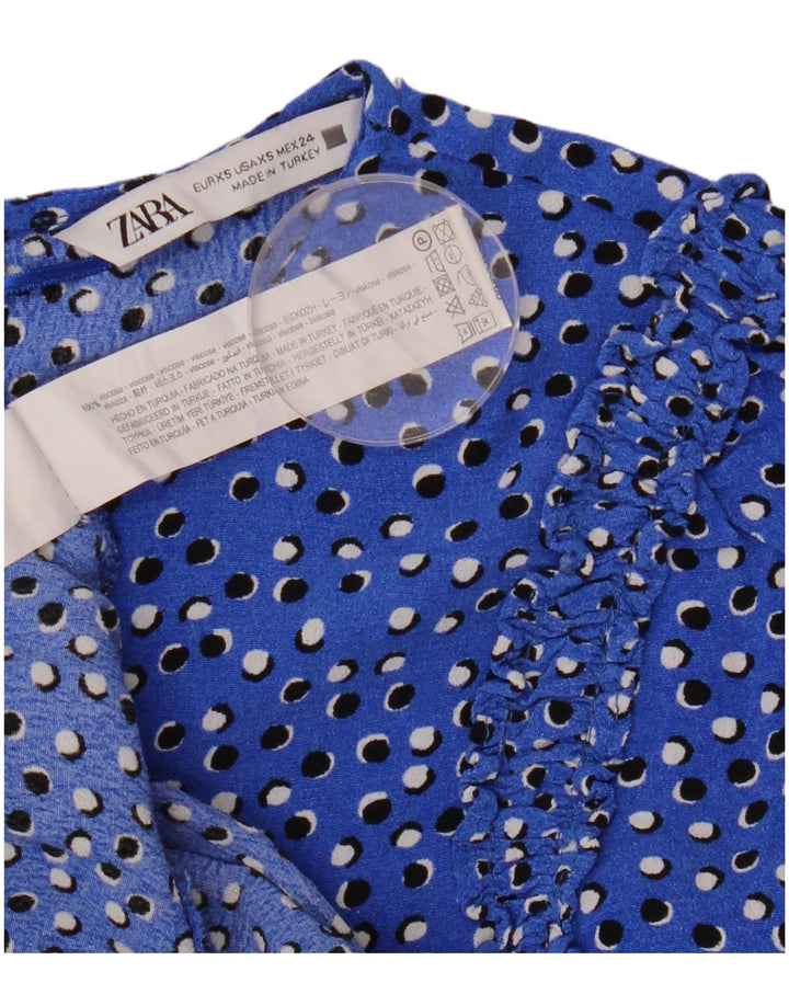 Abito lungo ZARA da donna con maniche a 3/4 UK 6 XS viscosa maculata blu