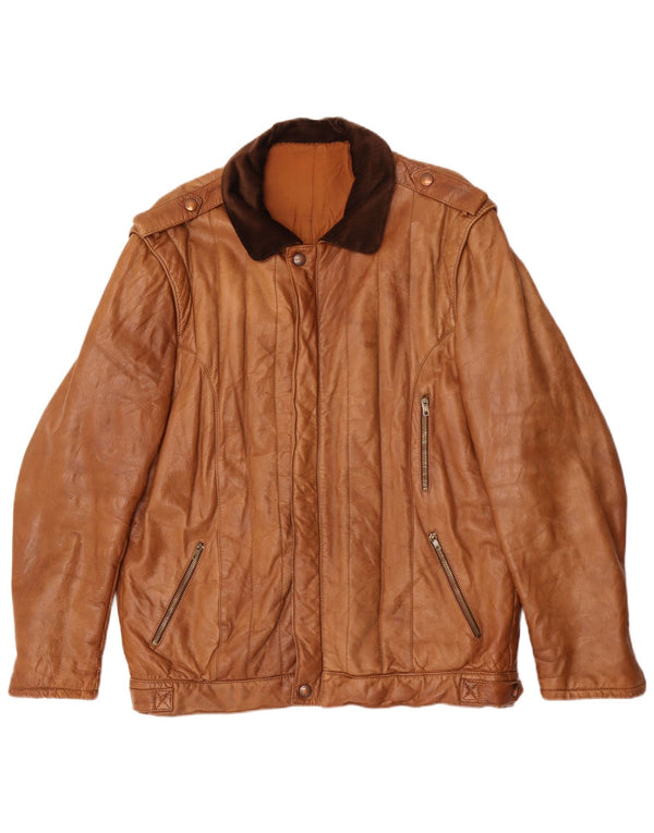 Giacca in pelle militare vintage da uomo IT 54 2XL Colorblock marrone