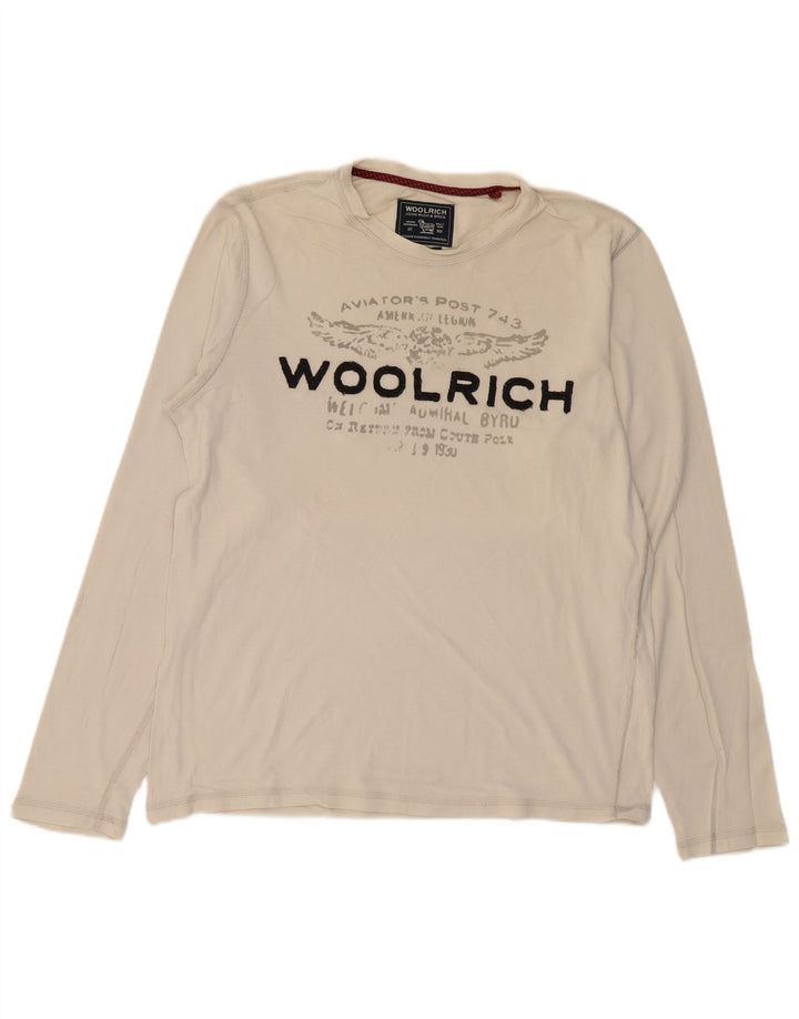 WOOLRICH Top grafico da uomo a maniche lunghe in cotone bianco sporco