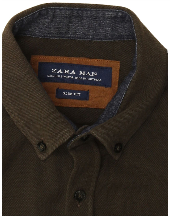 Camicia slim fit Zara da uomo piccola color kaki