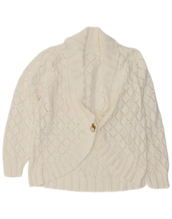 Maglione cardigan da donna vintage UK 16 grande bianco
