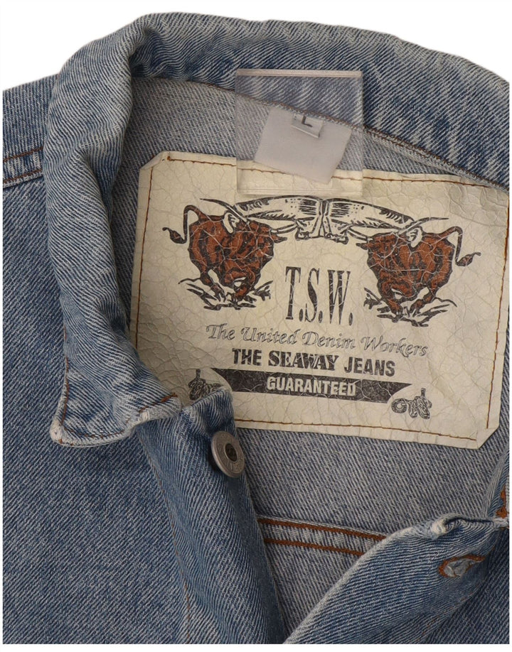 Giacca di jeans corta da donna vintage vestibilità ampia UK 16 grande blu